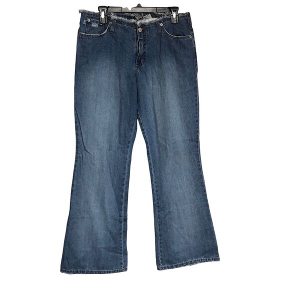 Vintage 90s Hot and the Gang Hipster Flare Jeans w/Shredded Waist SZ 13 - Picture 1 of 10